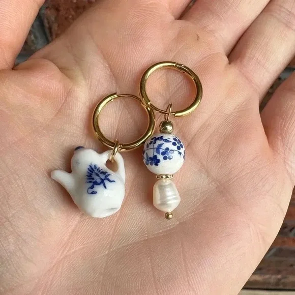 Ceramic Teapot Mismatched Hoop Earrings - Picture 8 of 13